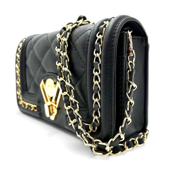 Valentino Orlandi Quilted Crossbody Bag Black Gold Chain New With Tags - Picture 4 of 9